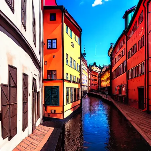 Prompt: stockholm gamla stan, in the style of anime
