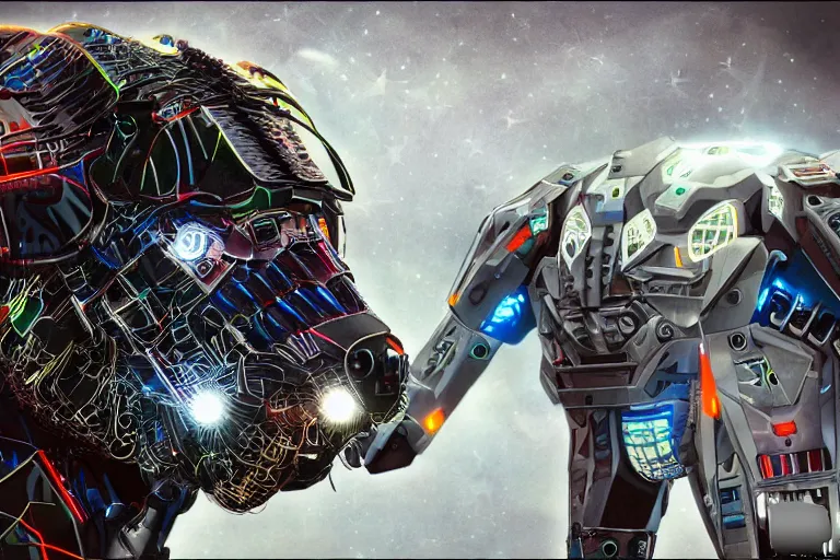 Image similar to a cybertronic bison, leds, high detail, sharp, studio, digital art