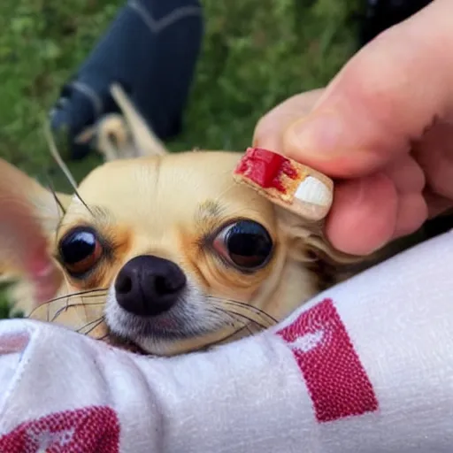 Image similar to chihuahua toking a fat joint with very red bloodshot eyes