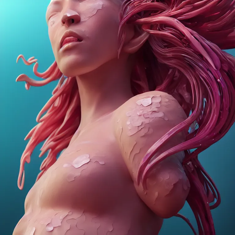 Image similar to goddess full painted acryllic sculpture close-up portrait. orchid bird phoenix jellyfish betta fish, intricate artwork by Tooth Wu and wlop and beeple. octane render, trending on artstation, greg rutkowski very coherent symmetrical artwork. cinematic, hyper realism, high detail, octane render, 8k