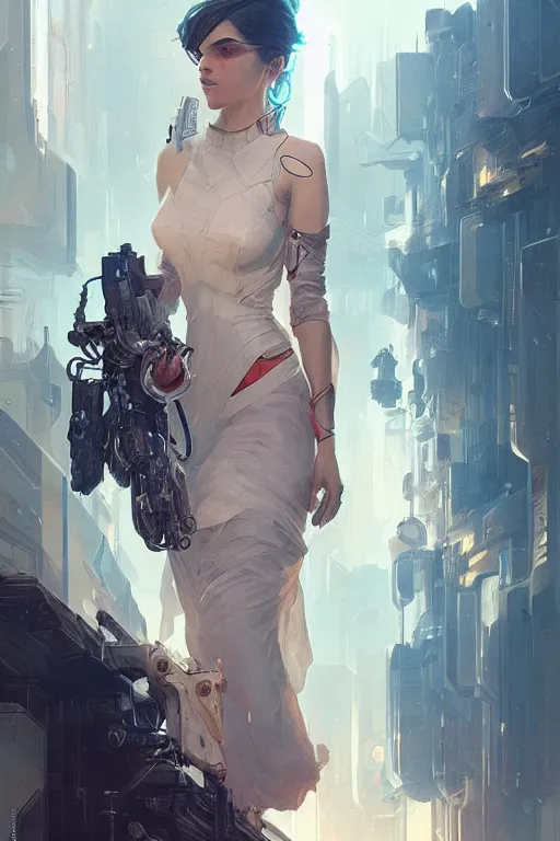 Image similar to ultra realistic cyberpunk girl, elegant, highly detailed, digital painting, concept art, smooth, sharp focus, illustration, art by greg rutkowski and alphonse mucha