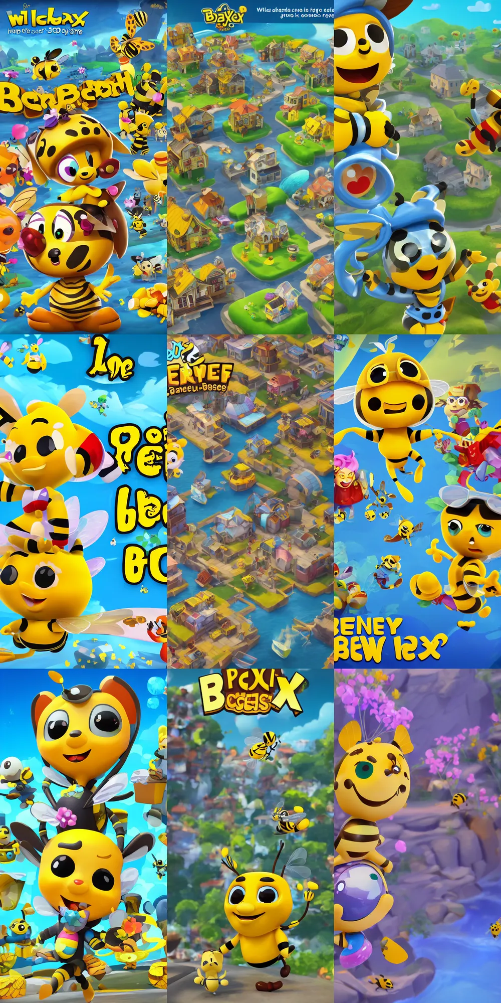 Prompt: a one character cartoon cute bee, polish hyper - casual, stylized 3 d, playrix games, township, wildscapes, maya bee, 8 k, game screen, close up