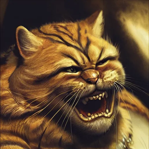 Prompt: close up of garfield realistic shaded, fine details, realistic shaded lighting poster by greg rutkowski