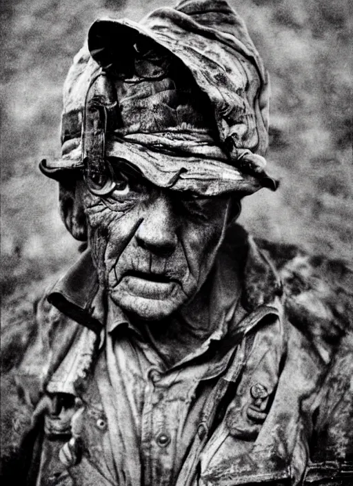 Image similar to hyper detailed bright photograph of a tired miner by don mccullin, color, dslr