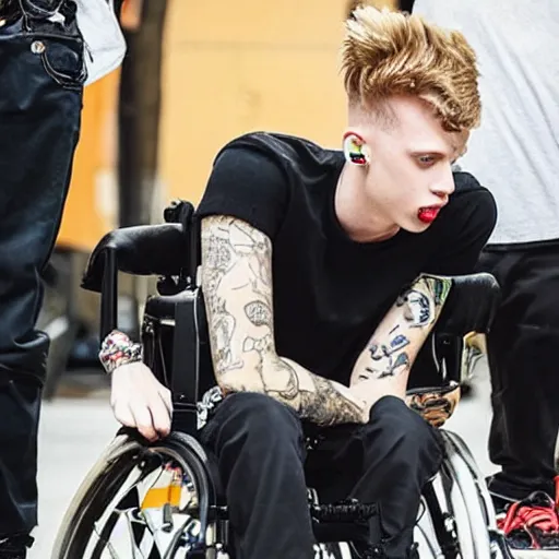 Image similar to machine gun kelly in a wheelchair