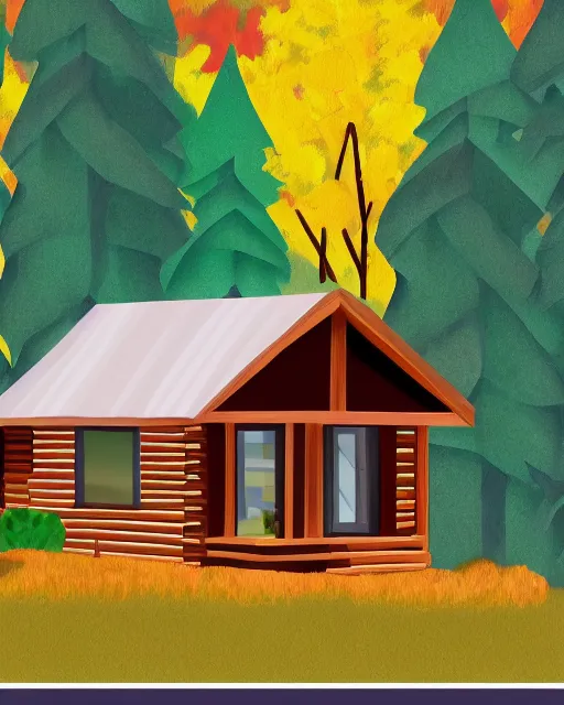 Prompt: autumn hill cabin man illustration by arti chauhan light color