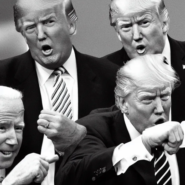 Image similar to joe biden and donald trump in a boxing match, detailed sharp photo