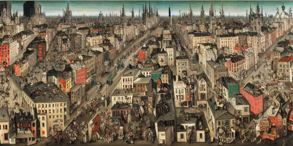 Prompt: a busy city, highly detailed, painting by otto dix, 8 k
