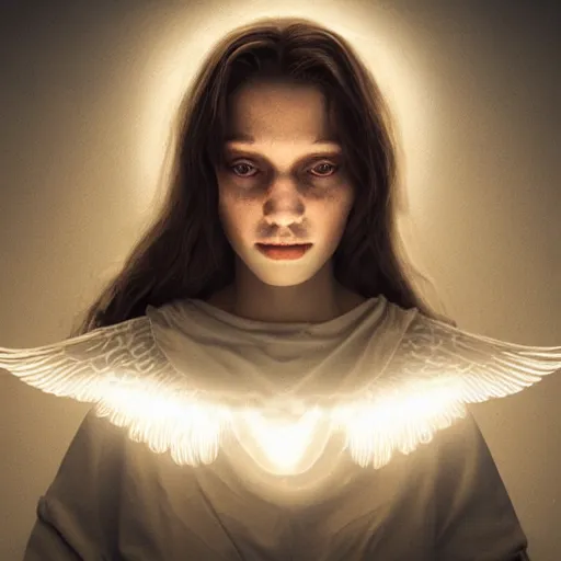 Image similar to portrait art of female angel, art by alessio albi 8 k ultra realistic, angel wings, lens flare, atmosphere, glow, detailed, intricate, full of colour, led lighting, trending on artstation, 4 k, hyperrealistic, focused, extreme details, unreal engine 5, masterpiece