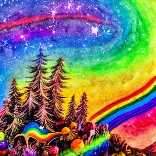 Prompt: rainbow cosmic forest