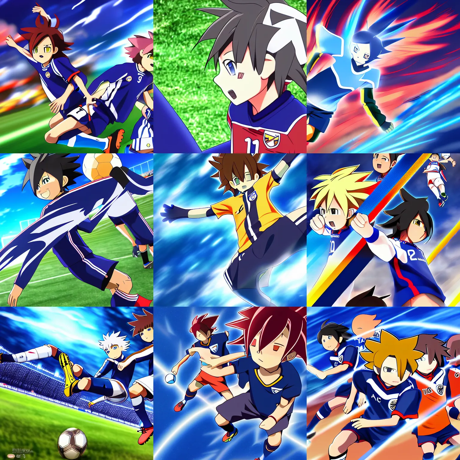 Prompt: inazuma eleven tail of the dragon shot on goal, digital art, very detailed, 8 k, hd, anime