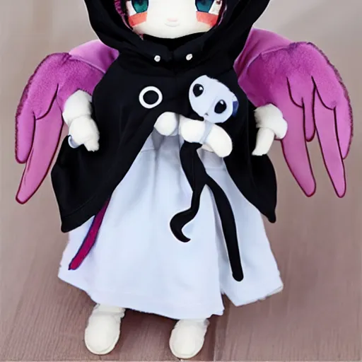 Prompt: cute fumo plush of an angel girl shrouded in a dark hoodie
