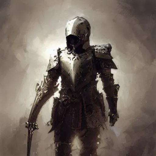 Prompt: portrait of a squid as a mighty warrior wearing silver armor, holding sword, by craig mullins, jeremy mann, jeremy mann.