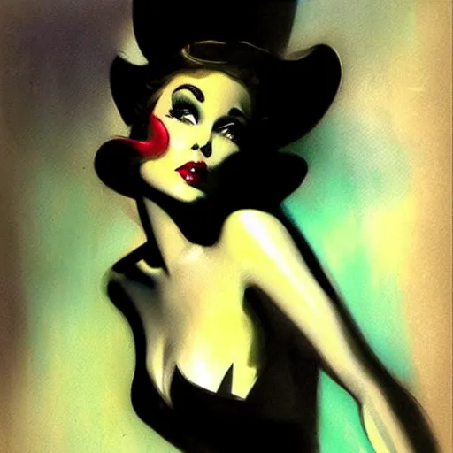 Prompt: noir woman by rolf armstrong, colorful, sketch