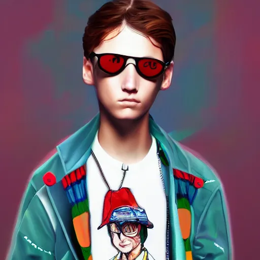 Image similar to cyberbully boy fashion, gucci catwalk, oil painting, digital art, ultradetailed, artstation