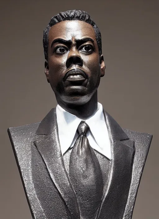 Prompt: a bust of chris rock made from translucent rock candy