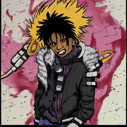 Image similar to playboi carti rapper in the style of dorohedoro