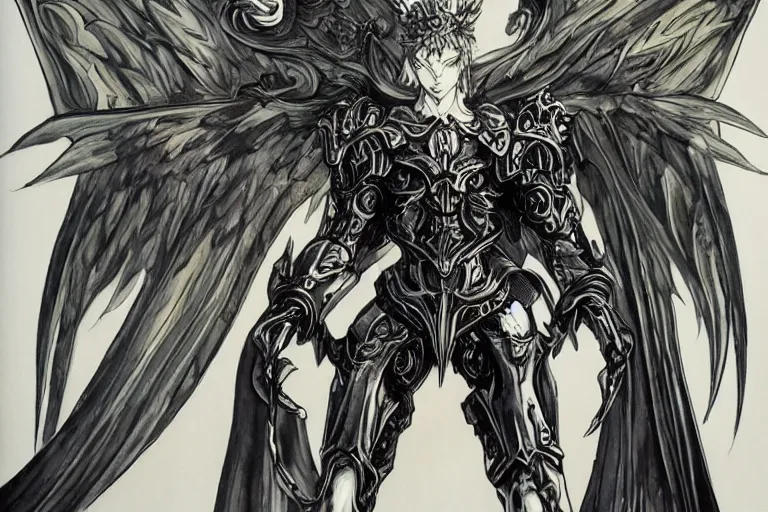 Image similar to Archangel Lucifer in the style of Yoshitaka Amano