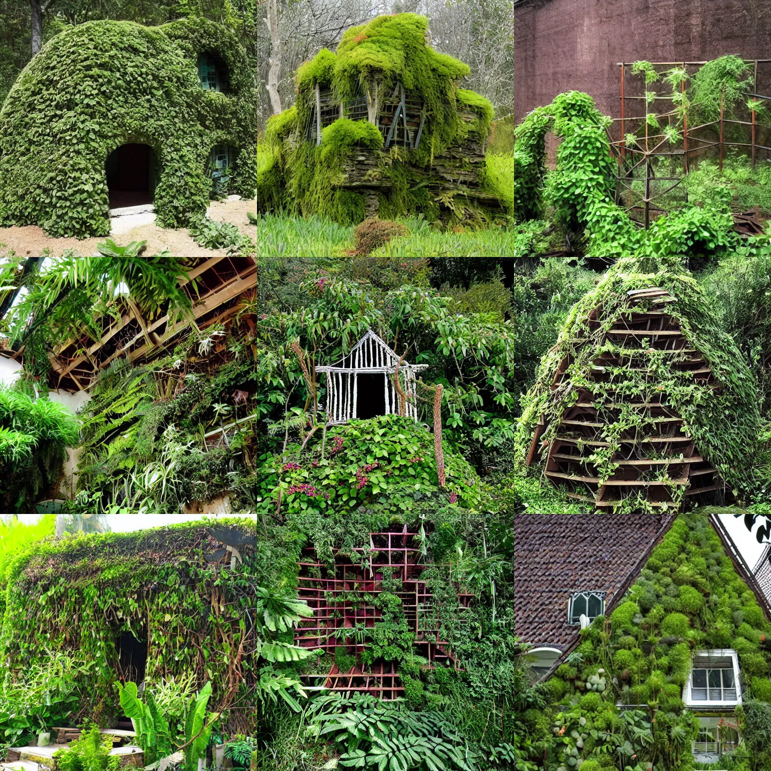 Prompt: a house structure made of strange plants