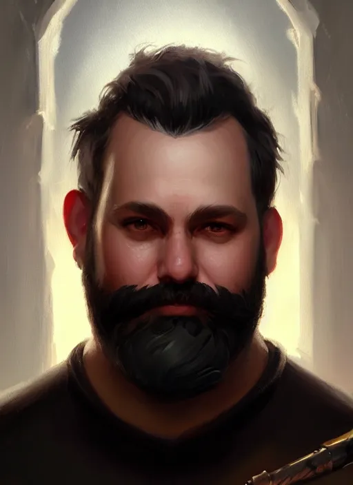 Image similar to a _ fantasy _ style _ portrait _ painting _ of white male short black hair chubby disconnected beard round face, rpg dnd oil _ painting _ unreal _ 5 _ daz. _ rpg _ portrait _ extremely _ detailed _ artgerm _ greg _ rutkowski _ greg