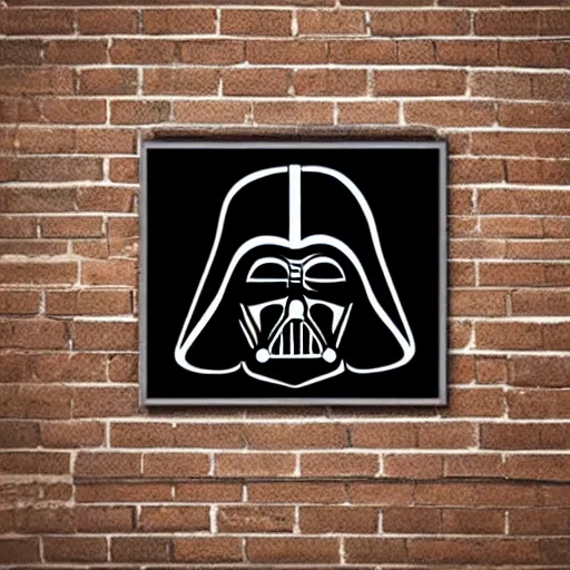 Prompt: darth vader in the form of a neon sign, on brick wall