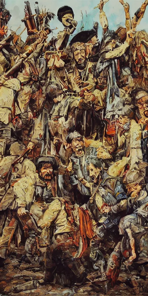 Image similar to oil painting scene from monty python's intro by kim jung gi