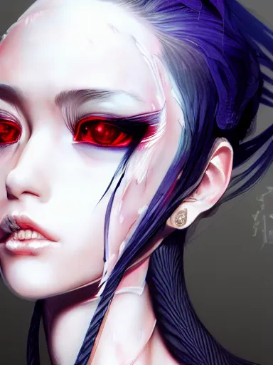 Prompt: detailed side profile anime painting of a black cyber punk girl, realistic, artstation, digital painting, in the style fo jisu, ayami kojima, artem demura