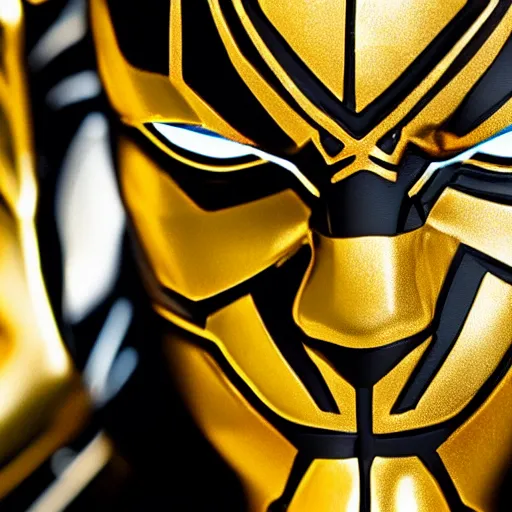 Image similar to a close up photo of a detailed golden statue of Black Panther, 8K,