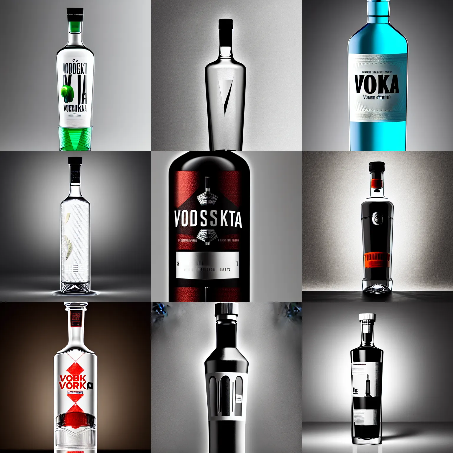 Image similar to a bottle of vodka with modern label design, studio lighting, product shot, thedieline, behance, packaging award