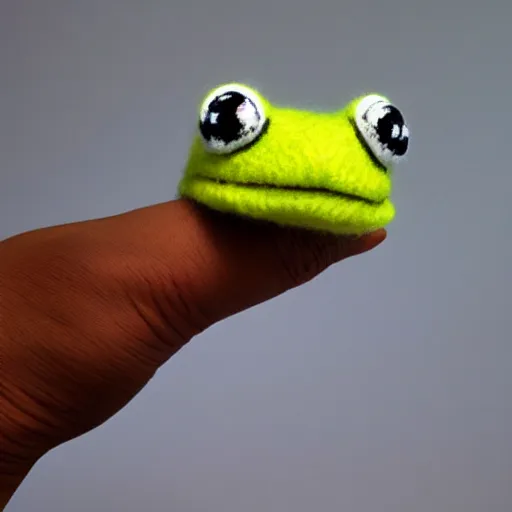 Image similar to frog sock puppet, kawai, wool, photorealistic, very detailed, 4 k