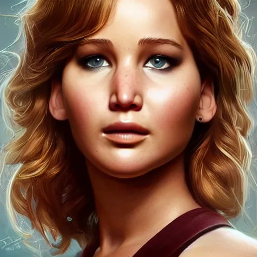 Prompt: a portrait of jennifer lawrence as a pixar character, beautiful, elegant, extremely detailed digital art, trending on artstation hyper realistic matte painting, by wlop, artgerm