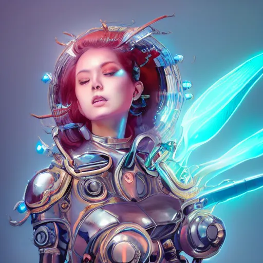 Image similar to studio portrait of lawful good colorful female holy mecha paladin absurdly beautiful, elegant, young sensual graceful woman, ultrafine hyperrealistic detailed face illustration by kim jung gi, irakli nadar, intricate linework, sharp focus, bright colors, matte, octopath traveler, final fantasy, unreal engine highly rendered, global illumination, radiant light, intricate environment