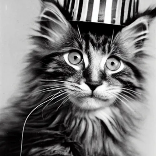 Image similar to close up of a maine coon kitten wearing soldier helmet in the battle, ww 2, black & white