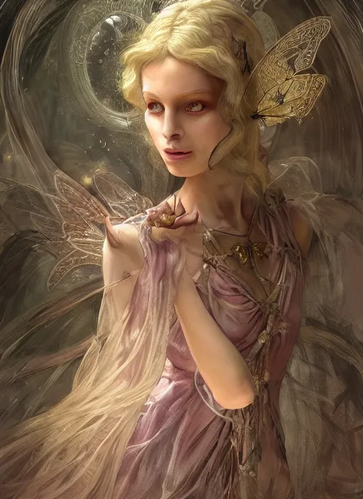 Prompt: fairy foreteller in princess iridescent dress, physically accurate, moody dynamic lighting, very very intricate, very very elegant, highly detailed, digital painting, artstation, HR GIGER, Hieronymus Bosch, Francis Bacon, concept art, smooth, very beautiful, sharp focus, illustration, art by artgerm and greg rutkowski and alphonse mucha