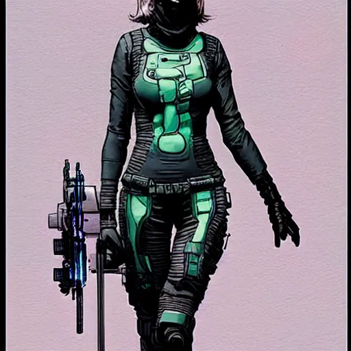 Prompt: Selina. Apex legends cyberpunk spy in stealthsuit. Concept art by James Gurney and Mœbius.