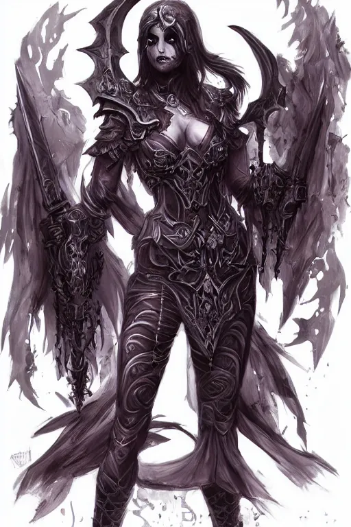 Prompt: concept art of beautiful necromancer lady in warrior pose, gothic, hyper detailed