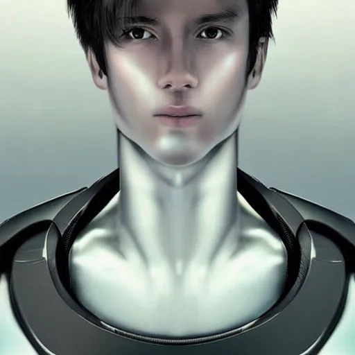 Image similar to “a realistic detailed photo of a guy who is an attractive humanoid who is half robot and half humanoid, who is a male android, Andres Lee, shiny skin, posing like a statue, blank stare”