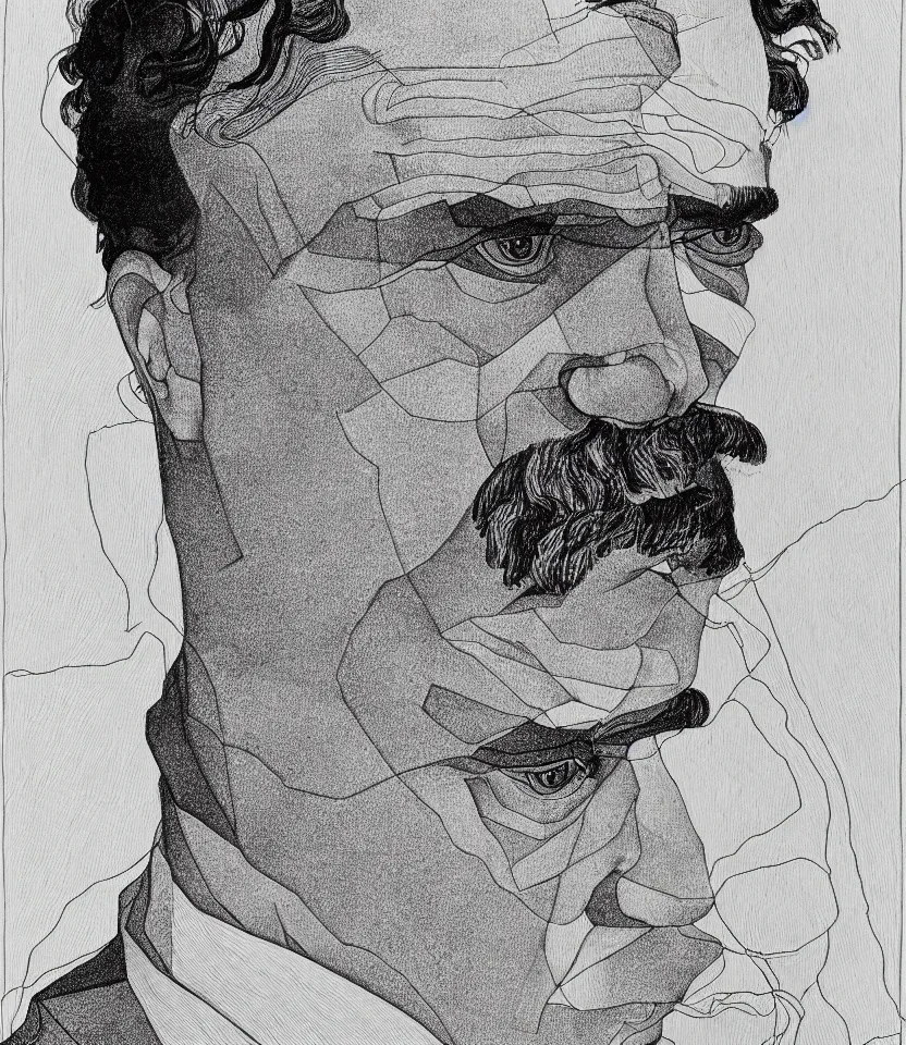 Prompt: detailed line art portrait of german philosopher frierich nietzsche, inspired by egon schiele. contour lines, musicality, twirls and curves, strong personality