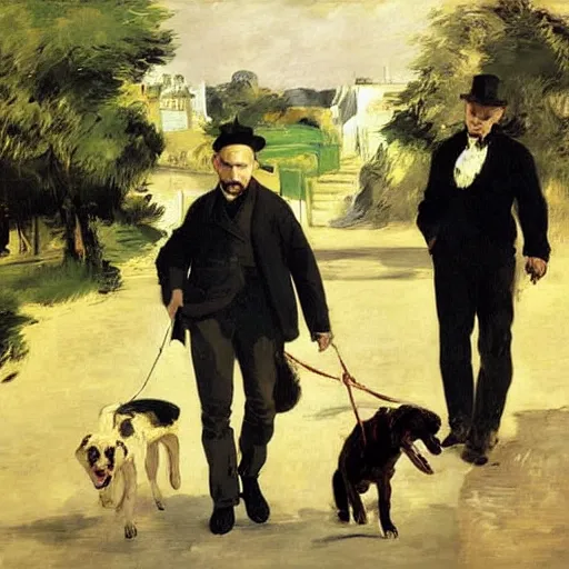 Image similar to Tom Hardy walking a dogs by Edouard Manet