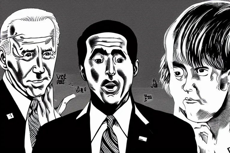 Image similar to Joe Biden lies, people melt, Junji Ito