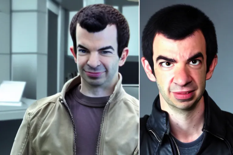 Prompt: live action film still of nathan fielder playing squall leonhart in the new sci - fi movie