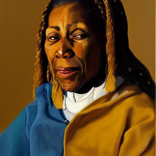 Image similar to oil painting portrait of afeni shakur, oil on canvas, johannes vermeer