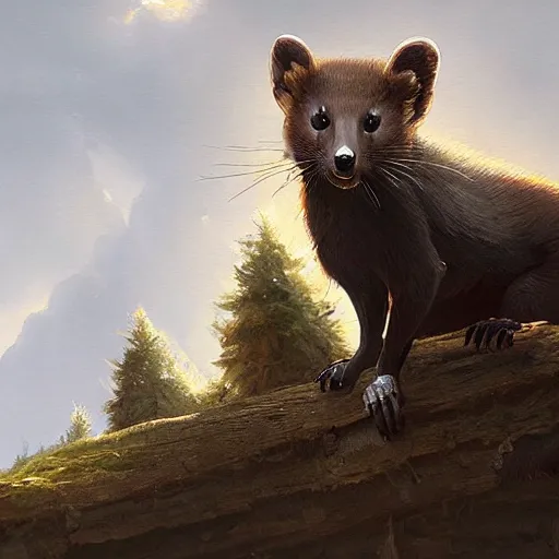 Prompt: Giant pine marten over a village, digital art, by Greg Rutkowski, trending on artstation, 4k