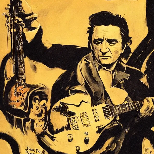 Image similar to album cover for Johnny Cash: The Snake Oil Tapes, album art by Frank Frazetta, snake oil album, snakes