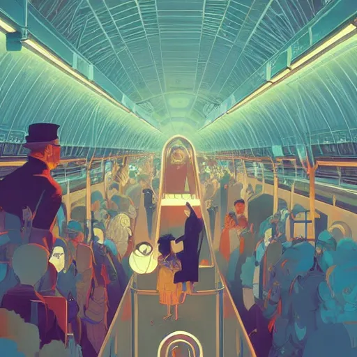 Image similar to paris subway life scene, by ( victo ngai ), ( ( studio muti ) ), malika favre, ( rhads ), makoto shinkai