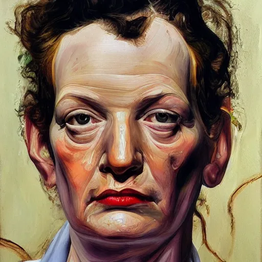 Prompt: high quality high detail painting by lucian freud, hd, portrait of violet tarantino