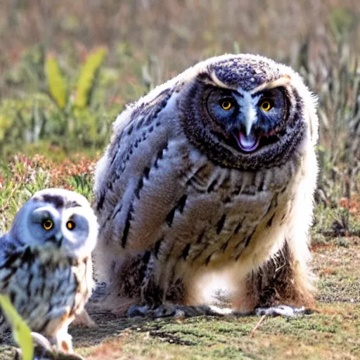 Image similar to an owlbear and its young out in the wild