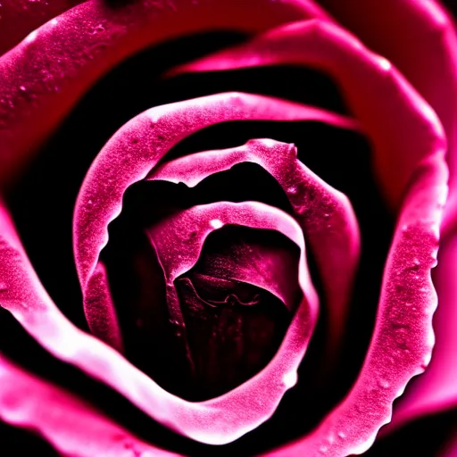 Image similar to award - winning macro of a beautiful black rose made of glowing molten magma