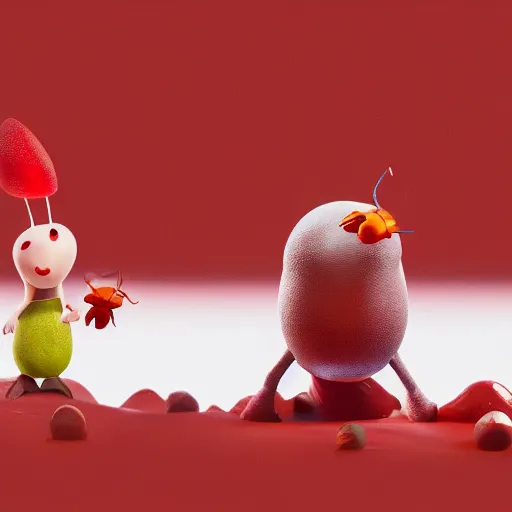 Image similar to video game pikmin, one creature, red bulbor, white background, 8 k, high quality