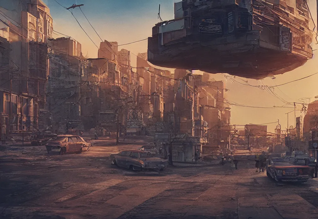 Image similar to winning photograph, street future old of 9 0 s russian cosmos city, art by greg rutkowsky, trending on artstation, cinematic lighting, filmic grain, golden hour, detailed, 4 k